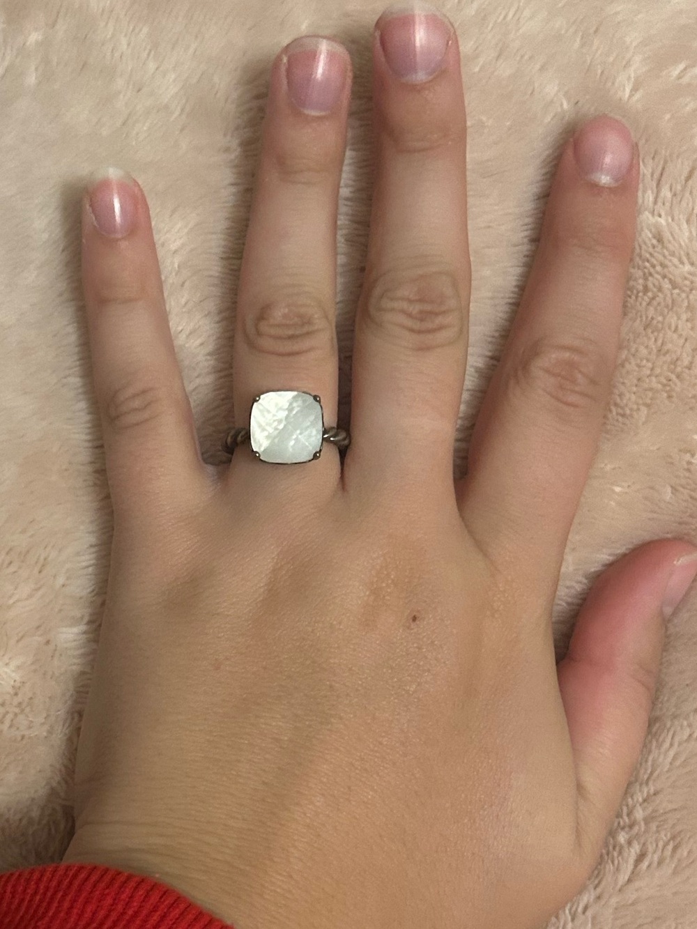 Pandora Silver Ring with White Mother-of-Pearl Square Stone